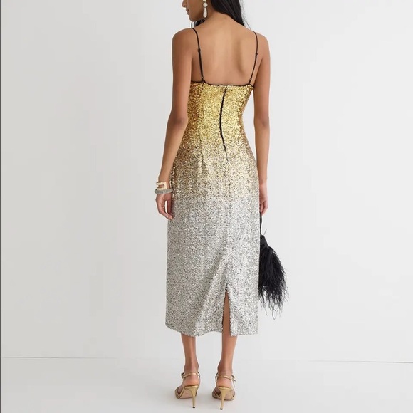 New J. Crew Collection Gwenyth Gold & Silver Ombré Sequin Slipdress Size 8 - Picture 7 of 15